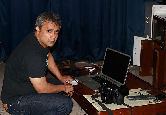 In the studio, during a shooting session on Phaseone -Mamiya